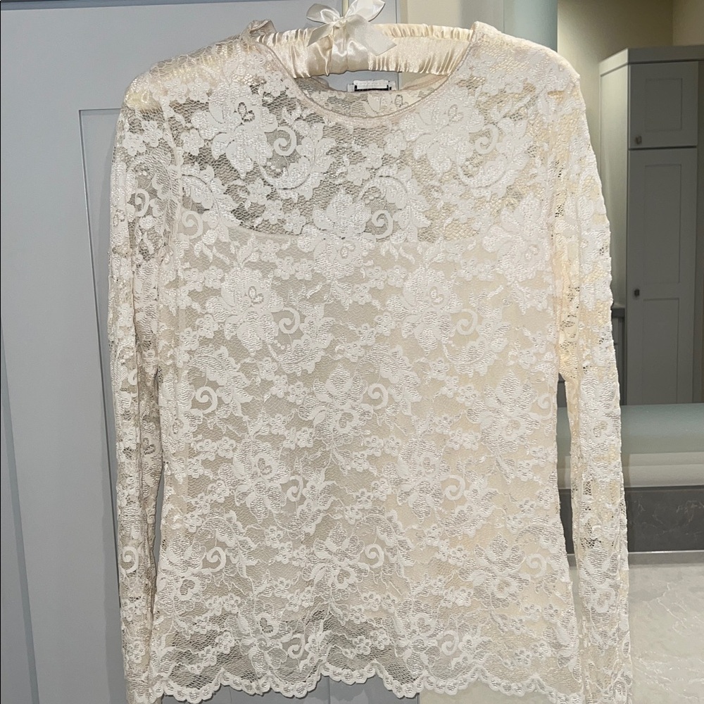 CHRISTIAN DIOR Cream Lace Top-LIKE NEW - Picture 6 of 6